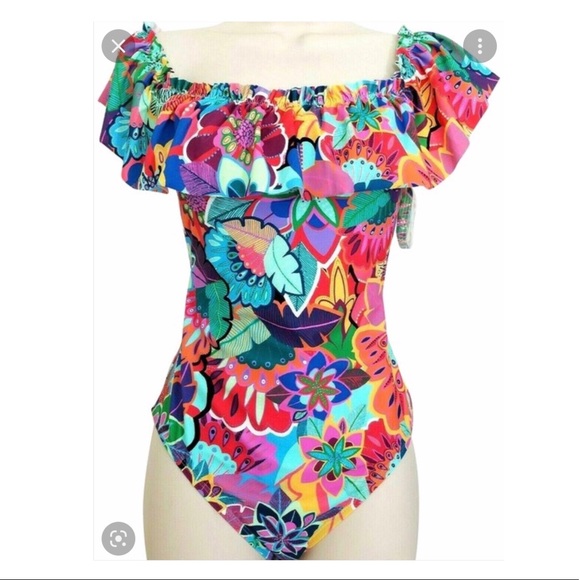 Bleu Rod Beattie Swim Nwt Bleu Rod Beattie One Piece Floral Ruffle